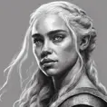 Black & White portrait of Daenerys Targaryen, Highly Detailed, Intricate, Artstation, Beautiful, Digital Painting, Sharp Focus, Concept Art, Elegant