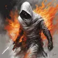 White Assassin emerging from a firey fog of battle, ink splash, Highly Detailed, Vibrant Colors, Ink Art, Fantasy, Dark by Stanley Artgerm Lau