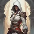 White hooded female assassin from Assassin's Creed, Highly Detailed, Vibrant Colors, Ink Art, Fantasy, Dark by Peter Mohrbacher