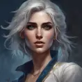 Alluring matte portrait of a beautiful Ciri wearing dark blue, 8k, Highly Detailed, Intricate, Half Body, Realistic, Sharp Focus, Volumetric Lighting, Fantasy, Elegant by Stanley Artgerm Lau, Alphonse Mucha, WLOP, Stefan Kostic