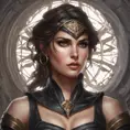 Alluring matte portrait of a beautiful Kassandra wearing black leather, 8k, Highly Detailed, Intricate, Half Body, Realistic, Sharp Focus, Volumetric Lighting, Fantasy, Elegant by Stanley Artgerm Lau, Alphonse Mucha, WLOP, Stefan Kostic