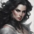 Alluring matte portrait of a fierce beautiful Yennefer in black, 8k, Highly Detailed, Intricate, Half Body, Realistic, Sharp Focus, Volumetric Lighting, Fantasy, Elegant by Stanley Artgerm Lau, Alphonse Mucha, WLOP, Stefan Kostic