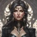 Alluring matte portrait of a beautiful Sona wearing black leather, 8k, Highly Detailed, Intricate, Half Body, Realistic, Sharp Focus, Volumetric Lighting, Fantasy, Elegant by Stanley Artgerm Lau, Alphonse Mucha, WLOP