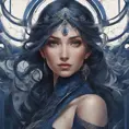 Alluring matte portrait of a beautiful A2 wearing dark blue, 8k, Highly Detailed, Intricate, Half Body, Realistic, Sharp Focus, Volumetric Lighting, Fantasy, Elegant by Stanley Artgerm Lau, Alphonse Mucha, WLOP, Stefan Kostic