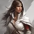 Alluring matte portrait of a fierce looking Kassandra in white Assassin's Creed style, 8k, Highly Detailed, Intricate, Half Body, Realistic, Sharp Focus, Volumetric Lighting, Fantasy, Elegant by Stanley Artgerm Lau, Alphonse Mucha, WLOP