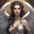 Alluring matte portrait of a beautiful Morgana with wings, 8k, Highly Detailed, Intricate, Half Body, Realistic, Sharp Focus, Volumetric Lighting, Fantasy, Elegant by Stanley Artgerm Lau, Alphonse Mucha, WLOP