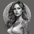 Grayscale portrait of Eiza González with colored tattoos, 4k, Highly Detailed, Hyper Detailed, Powerful, Artstation, Vintage Illustration, Digital Painting, Sharp Focus, Smooth, Concept Art by Alphonse Mucha