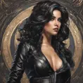 Alluring matte portrait of the beautiful goddess Selena in black leather in the style of Stefan Kostic, 8k, Highly Detailed, Intricate, Realistic, Sharp Focus, Volumetric Lighting, Fantasy, Elegant by Stanley Artgerm Lau, Alphonse Mucha, WLOP