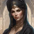 Alluring matte portrait of a beautiful veiled Kassandra wearing a black veil, 8k, Highly Detailed, Intricate, Half Body, Realistic, Sharp Focus, Volumetric Lighting, Fantasy, Elegant by Stanley Artgerm Lau, Alphonse Mucha, WLOP