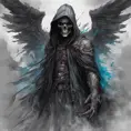 Hooded Angel of Death emerging from the fog of war, ink splash, Highly Detailed, Vibrant Colors, Ink Art, Fantasy, Dark by Stanley Artgerm Lau