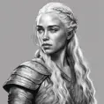 Black & White portrait of Daenerys Targaryen, Highly Detailed, Intricate, Artstation, Beautiful, Digital Painting, Sharp Focus, Concept Art, Elegant