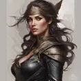 Alluring matte portrait of a beautiful Kassandra wearing black leather, 8k, Highly Detailed, Intricate, Half Body, Realistic, Sharp Focus, Volumetric Lighting, Fantasy, Elegant by Stanley Artgerm Lau, Alphonse Mucha, WLOP, Stefan Kostic