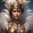 Alluring matte portrait of a beautiful Kassandra wearing feathers, 8k, Highly Detailed, Intricate, Half Body, Realistic, Sharp Focus, Volumetric Lighting, Fantasy, Elegant by Stanley Artgerm Lau, Alphonse Mucha, WLOP