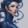 Alluring matte portrait of a beautiful Vayne in dark blue, 8k, Highly Detailed, Intricate, Half Body, Realistic, Sharp Focus, Volumetric Lighting, Fantasy, Elegant by Stanley Artgerm Lau, Alphonse Mucha, WLOP, Stefan Kostic