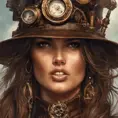 Steampunk portrait of Alessandra Ambrosio, Highly Detailed, Intricate, Artstation, Beautiful, Digital Painting, Sharp Focus, Concept Art, Elegant