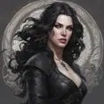 Alluring matte portrait of a fierce beautiful Yennefer in black, 8k, Highly Detailed, Intricate, Half Body, Realistic, Sharp Focus, Volumetric Lighting, Fantasy, Elegant by Stanley Artgerm Lau, Alphonse Mucha, WLOP, Stefan Kostic