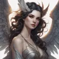 Alluring matte portrait of a beautiful Morgana with wings, 8k, Highly Detailed, Intricate, Half Body, Realistic, Sharp Focus, Volumetric Lighting, Fantasy, Elegant by Stanley Artgerm Lau, Alphonse Mucha, WLOP