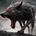 large evil wolf howling, red eyes, big teeth, 4k, 4k resolution, 8k, Eldritch, Foreboding, HD, High Definition, High Resolution, Highly Detailed, HQ, Digital Illustration, Matte Painting, Spring, Fantasy, Apocalyptic, Doom, Ominous, Terrifying, Threatening, Unnerving by Stefan Kostic