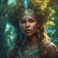 Closeup of a beautiful tribal queen in a magical forest, 4k, Highly Detailed, Masterpiece, Pretty Face, Digital Illustration, Cinematic Lighting, Realistic, Sharp Focus, Centered, Beautifully Lit, Bioluminescent by Stanley Artgerm Lau, Alphonse Mucha, Greg Rutkowski, Stefan Kostic