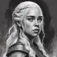 Black & White portrait of Daenerys Targaryen, Highly Detailed, Intricate, Artstation, Beautiful, Digital Painting, Sharp Focus, Concept Art, Elegant