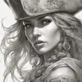 Alluring matte portrait of a beautiful female Pirate, 8k, Highly Detailed, Intricate, Half Body, Realistic, Sharp Focus, Volumetric Lighting, Fantasy, Elegant by Alphonse Mucha