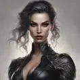 Alluring matte portrait of a fierce beautiful Quinn in black, 8k, Highly Detailed, Intricate, Half Body, Realistic, Sharp Focus, Volumetric Lighting, Fantasy, Elegant by Stanley Artgerm Lau, WLOP, Stefan Kostic