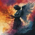 Silhouette of an Angel emerging from the fog of war, ink splash, Highly Detailed, Vibrant Colors, Ink Art, Fantasy, Dark by Stanley Artgerm Lau