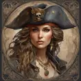 Alluring matte portrait of a beautiful female Pirate, 8k, Highly Detailed, Intricate, Half Body, Realistic, Sharp Focus, Volumetric Lighting, Fantasy, Elegant by Alphonse Mucha