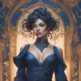 Alluring matte portrait of a beautiful A2 wearing dark blue, 8k, Highly Detailed, Intricate, Half Body, Realistic, Sharp Focus, Volumetric Lighting, Fantasy, Elegant by Stanley Artgerm Lau, Alphonse Mucha, WLOP, Stefan Kostic