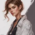 Anime portrait of Kaia Gerber, Highly Detailed, Intricate, Artstation, Beautiful, Digital Painting, Sharp Focus, Concept Art, Elegant