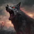 large evil wolf howling, red eyes, big teeth, 4k, 4k resolution, 8k, Eldritch, Foreboding, HD, High Definition, High Resolution, Highly Detailed, HQ, Digital Illustration, Matte Painting, Spring, Fantasy, Apocalyptic, Doom, Ominous, Terrifying, Threatening, Unnerving by Stefan Kostic