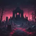 Hyper Detailed illustration of an eerie dystopian graveyard at night, 8k, Gothic and Fantasy, Horror, Epic, Sharp Focus, Deviantart by Alena Aenami, Studio Ghibli