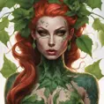 Closeup matte portrait of a tattooed Poison Ivy, symmetrical face, 8k, Highly Detailed, Intricate, Artstation, Matte Painting, Sharp Focus, Concept Art by Stanley Artgerm Lau, Greg Rutkowski