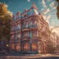 art nuveau exterior fantasy colorful building office space futuristic rococco baroques victorian, 8k, Highly Detailed, Hyper Detailed, Masterpiece, Vintage Illustration, Cinematic Lighting, Photo Realistic, Sharp Focus, Smooth, Octane Render, Digital Art, Vector Art, Soft