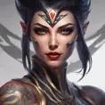 Matte portrait of Vayne from League of Legends with tattoos, 8k, Highly Detailed, Powerful, Alluring, Artstation, Magical, Digital Painting, Photo Realistic, Sharp Focus, Volumetric Lighting, Concept Art by Stanley Artgerm Lau, Alphonse Mucha, Greg Rutkowski