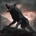 large evil wolf howling, red eyes, big teeth, 4k, 4k resolution, 8k, Eldritch, Foreboding, HD, High Definition, High Resolution, Highly Detailed, HQ, Digital Illustration, Matte Painting, Spring, Fantasy, Apocalyptic, Doom, Ominous, Terrifying, Threatening, Unnerving by Stefan Kostic