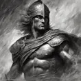 Achilles emerging from the fog of battle, Highly Detailed, Color Splash, Ink Art, Fantasy, Dark by Stanley Artgerm Lau