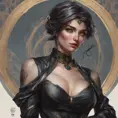 Alluring matte portrait of a beautiful Sona wearing black leather, 8k, Highly Detailed, Intricate, Half Body, Realistic, Sharp Focus, Volumetric Lighting, Fantasy, Elegant by Stanley Artgerm Lau, Alphonse Mucha, WLOP