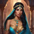 Alluring matte portrait of Princess Jasmine in the style of Stefan Kostic, 4k, 4k resolution, 8k, HD, High Definition, High Resolution, Highly Detailed, HQ, Hyper Detailed, Intricate Artwork, Ultra Detailed, Digital Painting, Matte Painting, Realistic, Sharp Focus, Dim light, Fantasy