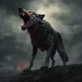 large evil wolf howling, red eyes, big teeth, 4k, 4k resolution, 8k, Eldritch, Foreboding, HD, High Definition, High Resolution, Highly Detailed, HQ, Digital Illustration, Matte Painting, Spring, Fantasy, Apocalyptic, Doom, Ominous, Terrifying, Threatening, Unnerving by Stefan Kostic