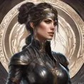 Alluring matte portrait of a beautiful Kassandra wearing black leather, 8k, Highly Detailed, Intricate, Half Body, Realistic, Sharp Focus, Volumetric Lighting, Fantasy, Elegant by Stanley Artgerm Lau, Alphonse Mucha, WLOP