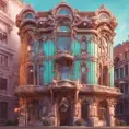 art nuveau exterior fantasy colorful building office space futuristic rococco baroques victorian, 8k, Highly Detailed, Hyper Detailed, Masterpiece, Vintage Illustration, Cinematic Lighting, Photo Realistic, Sharp Focus, Smooth, Octane Render, Digital Art, Vector Art, Soft