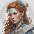 Alluring matte portrait of a beautiful Aloy, 8k, Highly Detailed, Intricate, Half Body, Realistic, Sharp Focus, Volumetric Lighting, Fantasy, Elegant by Alphonse Mucha