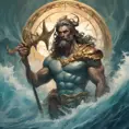 Matte portrait of a fierce Poseidon, God of the sea, 4k, Highly Detailed, Hyper Detailed, Powerful, Artstation, Vintage Illustration, Digital Painting, Sharp Focus, Smooth, Concept Art by Stanley Artgerm Lau, Alphonse Mucha, Greg Rutkowski