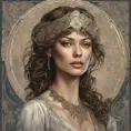 Alluring matte portrait of a beautiful Olga Kurylenko, 8k, Highly Detailed, Intricate, Half Body, Realistic, Sharp Focus, Volumetric Lighting, Fantasy, Elegant by Alphonse Mucha