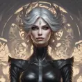 Alluring matte portrait of the beautiful goddess Selene in black leather, 8k, Highly Detailed, Intricate, Realistic, Sharp Focus, Volumetric Lighting, Fantasy, Elegant by Stanley Artgerm Lau, Alphonse Mucha, WLOP