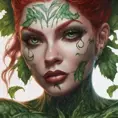 Closeup matte portrait of a tattooed Poison Ivy, symmetrical face, 8k, Highly Detailed, Intricate, Artstation, Matte Painting, Sharp Focus, Concept Art by Stanley Artgerm Lau, Greg Rutkowski