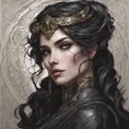 Alluring matte portrait of a beautiful Morgana wearing black leather, 8k, Highly Detailed, Intricate, Half Body, Realistic, Sharp Focus, Volumetric Lighting, Fantasy, Elegant by Stanley Artgerm Lau, Alphonse Mucha, WLOP