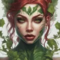 Closeup matte portrait of a tattooed Poison Ivy, symmetrical face, 8k, Highly Detailed, Intricate, Artstation, Matte Painting, Sharp Focus, Concept Art by Stanley Artgerm Lau, Greg Rutkowski