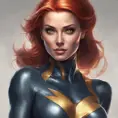 Alluring matte portrait of a beautiful Jean Grey from X-Men, 8k, Highly Detailed, Intricate, Half Body, Realistic, Sharp Focus, Volumetric Lighting, Fantasy, Elegant by Stanley Artgerm Lau